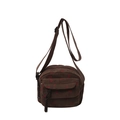 Brown corduroy square crossbody bag with red heart pattern and adjustable strap - Brown