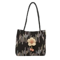 Sac fourre-tout noir en toile 2024 avec broderies colorées et breloque fleur en 3D - Noir
