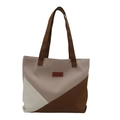 Canvas-Einkaufstasche mit geometrischem Farblock-Design in Beige und Braun für den Alltag - Khaki