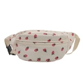 Sac banane en velours côtelé beige à motif fraises rouges et bandoulière réglable - Blanc