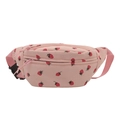 Sac bandoulière en velours côtelé rose avec imprimé fraise et double fermeture éclair - Rose