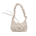 Borsa sottobraccio beige arricciata con trama marmorea e fibbia a farfalla argento - Bianco