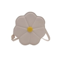 Chic white daisy shaped mini round shoulder bag with quilted petals and yellow center - White