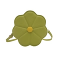 Mini flower round shoulder bag in grass green faux leather with yellow button - Green