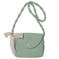 Light green woven crossbody bag with pearl button and lace bow in a minimalist design - Green With Silk Scarf