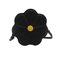 Unique flower-shaped crossbody bag in black matte leather with yellow center floral detail - Black