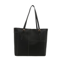 Klassieke zwarte leren shopper met witte contraststiksels en gouden gespdetails - Zwart
