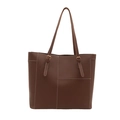 Bruine grote shopper met witte contraststiksels en gouden metalen gespen - koffiekleur