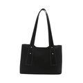 Grand sac cabas en cuir noir avec surpiqûres blanches contrastées et rivets dorés - Noir
