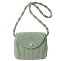 Minimalist light green straw shoulder bag with elegant pearl button and rope strap - Green No Silk Scarf