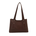 Grand sac cabas marron minimaliste avec surpiqûres blanches et rivets dorés - café