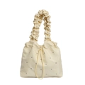 Elegante borsa tote bianco off-white con dettagli arricciati, strass e coulisse - Giallo