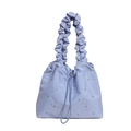 Borsa tote in tela plissettata con strass e coulisse nella finitura viola chiaro - Blu