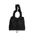 Borsa tote in nylon nero con borchie argentate e manico plissettato effetto nuvola - Nero