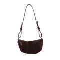 Retro dark brown crescent shoulder bag in soft suede featuring a stitched horn design - Brown