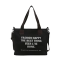Retro canvas tote bag in black with brown straps and spacious interior for daily use - Black