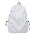 Sac à dos de voyage minimaliste en nylon blanc avec zip vertical et poches latérales - Blanc