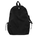 Sac à dos minimaliste en nylon noir avec fermeture éclair verticale et poches à cordon - Noir