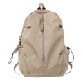 Sac à dos minimaliste en nylon beige avec fermeture éclair verticale et poches à cordon - Kaki