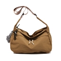 Bolso tote de nailon marrón con bolsillos con cordón y colgante de tablero para mujer - Con Colgante / Marrón