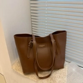Grande borsa tote marrone minimalista in finta pelle di alta qualità per ogni giorno - Marrone Scuro