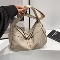 Sac cabas minimaliste en nylon beige avec large bandoulière et cordon de serrage - Sans Pendentif / Kaki