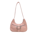 Pink crescent hobo bag with silver metallic buckle and double zipper accents - Pink