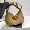 Grand sac cabas en nylon kaki avec cordon de serrage et large bandoulière réglable - Sans Pendentif / Marron