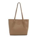 Minimalist large capacity retro tote bag in apricot faux leather with fashion label - Khaki