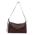 Minimalist large capacity dark brown faux leather shoulder bag with adjustable strap - Coffee