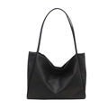 Minimalist black faux leather tote bag with long shoulder straps for office commuting - Black