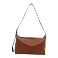 Minimalist brown PU leather tote bag with adjustable shoulder strap on white background - Brown