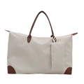 Borsa tote minimalista in nylon bianco sporco con manici in pelle marrone e pochette - Bianco