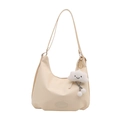 Elegante borsa a mezzaluna beige in ecopelle con un simpatico ciondolo a nuvola - Bianco Con Pendente