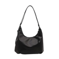 Classic black leather hobo shoulder bag with embossed logo and elegant long straps - Black without Pendant