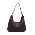 Dark brown faux leather crescent tote bag with smooth texture and embossed detail - Coffee No Charm