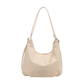 Minimalist beige hobo tote bag with embossed leather logo and slender shoulder strap - White Without Pendant