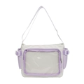 Minimalistische Segeltuch-Umhängetasche mit lila Netztasche und verstellbaren Schnallen - Weiß und Lila