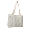 Chic quilted oxford fabric tote bag in cream white with minimalist diamond patterns - White