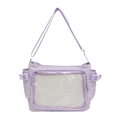 Hellviolette Nylon-Ita-Tasche mit großem transparentem PVC-Fach und verstellbarem Schultergurt - Lila