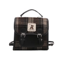 Brown plaid retro backpack with dual needle buckles and adjustable straps for women - No Pendant / Black