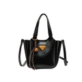 Mini sac cabas noir brillant rétro avec breloque cloche et bandoulière sur fond blanc - Noir Avec Pendentif