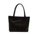 Minimalist black woven tote bag with spacious design and long shoulder straps for daily use - Black