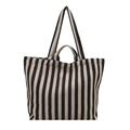 Borsa tote in tela a righe retrò con trama a spina di pesce e doppi manici corti - Nero