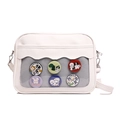 Weiße japanische Ita Bag mit transparentem Gitterfenster und süßen Buttons für den Alltag - Weiß