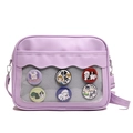 Lavendelfarbene Ita Bag mit Klarsichtfenster und sechs süßen Cartoon-Ansteckern - Lila