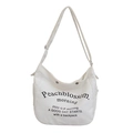 White canvas shoulder bag with black Peachblossom print and adjustable strap for women - White Type 2