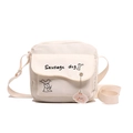 Japanse stijl crème canvas schoudertas met schattige hondenprint en acryl hanger - Wit
