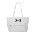 Witte canvas shopper met iconisch grote ogen patroon en voorzak met rits - Zonder Hanger / Wit