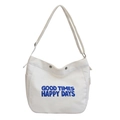 Sac bandoulière en toile blanche avec texte bleu et bandoulière réglable élégant - Blanc Type 1